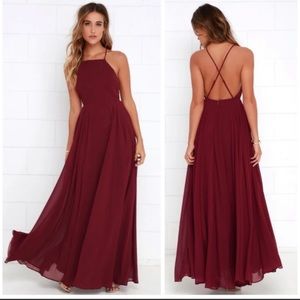 Lulu's Maxi Dress Open Back - Wine Red